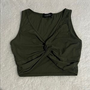 Cider Olive Twist Front Crop Top